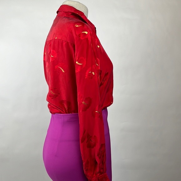 Beautiful Red silk vintage top - Picture 3 of 9